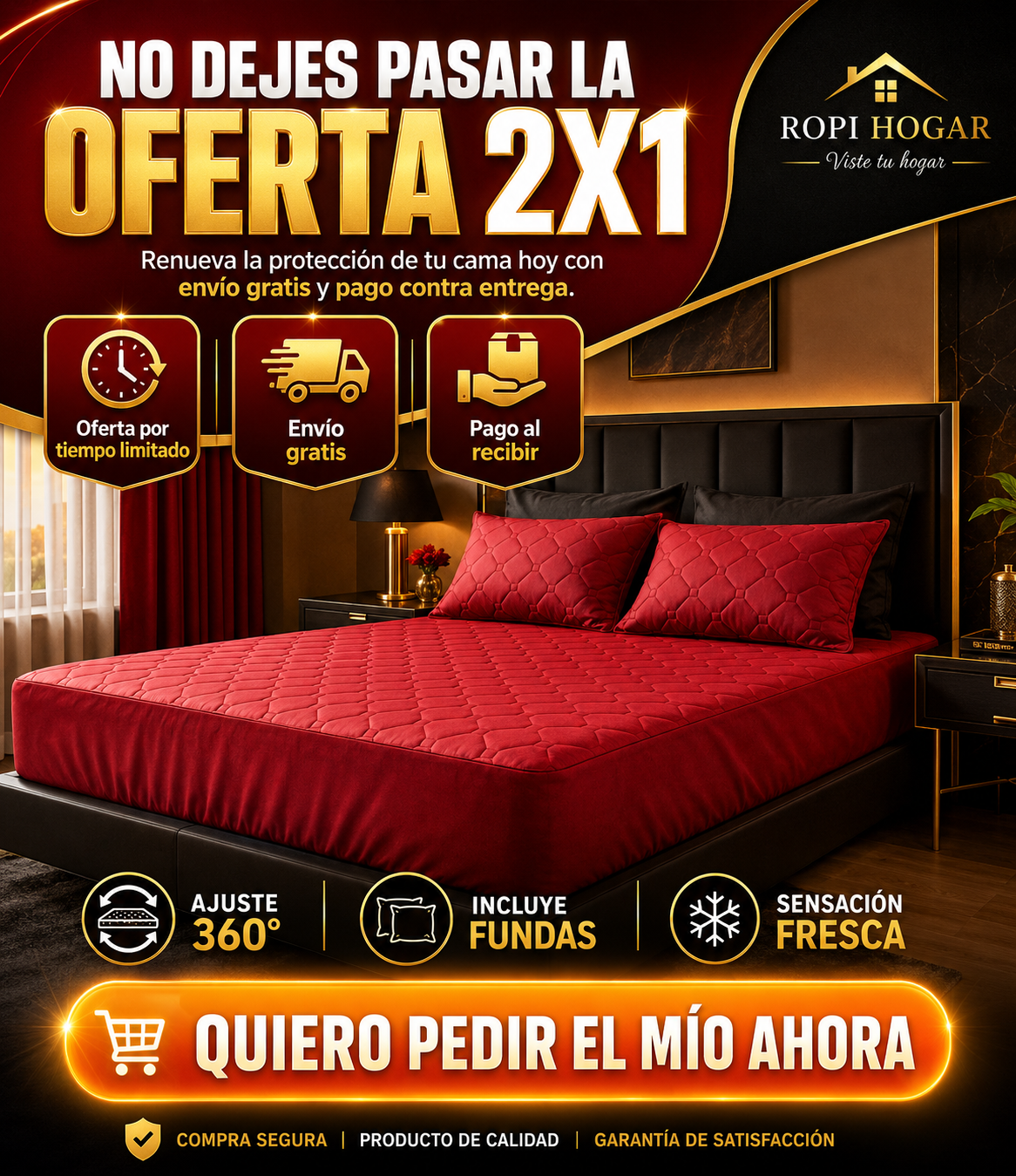 Protector De Colchón Termosellado + Fundas de almohadas