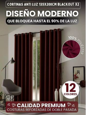 Cortinas Anti Luz 135x200cm Blackout X2